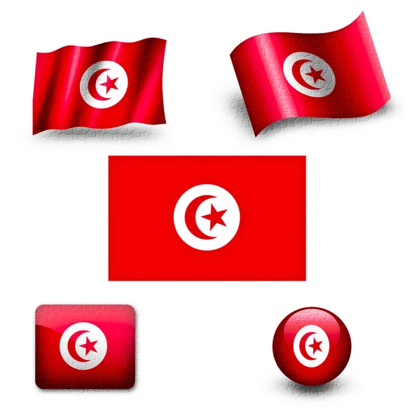 Tunisia vlag pictogram ingesteld — Stockfoto