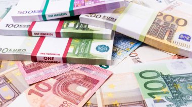 Bir sürü nakit para. Euro. Euro para banknot. Para Euro bac