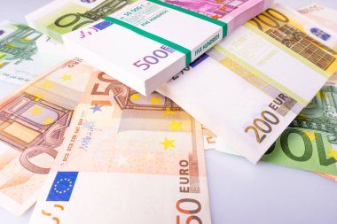 Euro para banknot. Euro para yığını. Milyon euro ile arka plan