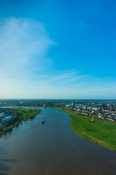 View of Rhein river from Rheinturm tower Dusseldorf Germany Euro — Stock Photo, Image