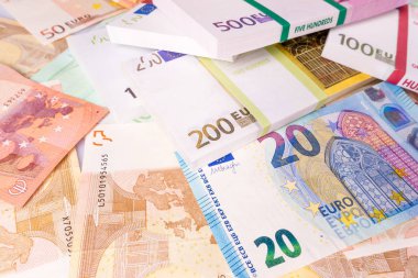 Euro para banknot. Euro para yığını. Milyon euro ile arka plan