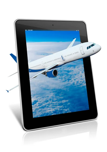 Tablet Pc počítač s letadly. Koncept dovolenou — Stock fotografie