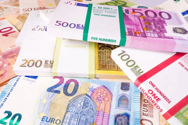 欧元钱纸币。欧元钱堆栈。背景与欧元 m — 图库照片