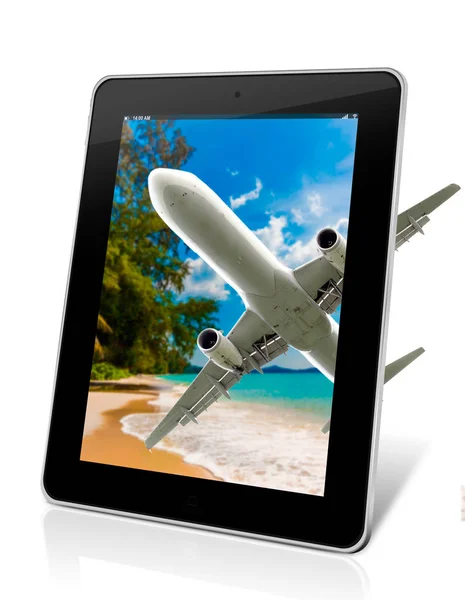 Nyaralás koncepció: Tablet Pc számítógépes repülőgép Stock Fotó