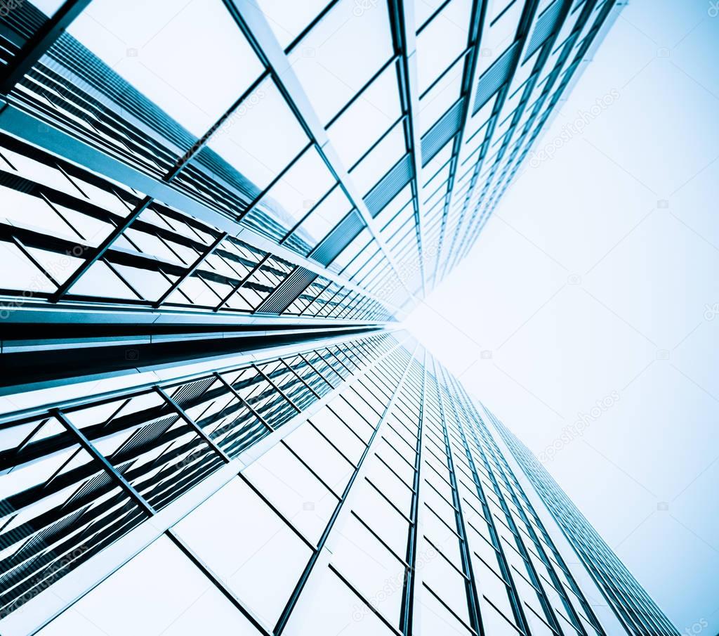 Blue skyscraper facade.  office buildings. modern glass silhouet