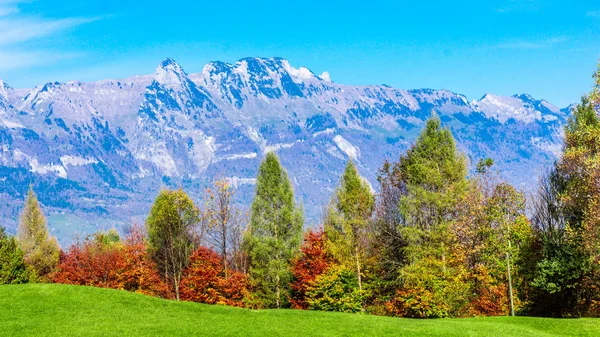 在瑞士的山风景。瑞士高山景观 图库图片