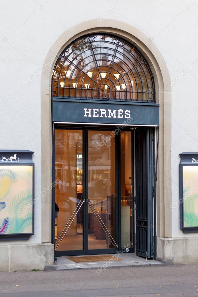 Zurich, Switzerland - 04 November, 2016: Hermes store in Zurich. Hermes is a French manufacturer established in 1837 specialising in leather, accessories perfumery and luxury goods