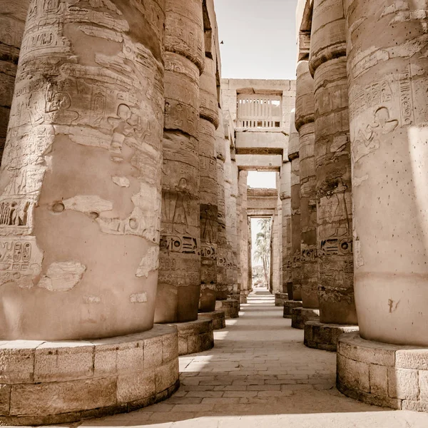 Columnas en la sala hipóstila del Templo de Karnak, Luxor, Eg. —  Fotos de Stock