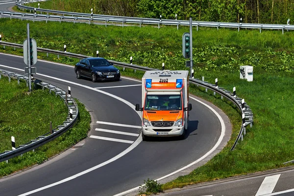 Dusseldorf Germany April 2017 German Emergency Ambulance Ambulance Car Road — Stock Photo, Image
