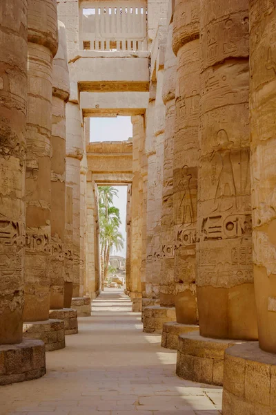 Columnas en la sala hipóstila del Templo de Karnak, Luxor, Eg. —  Fotos de Stock