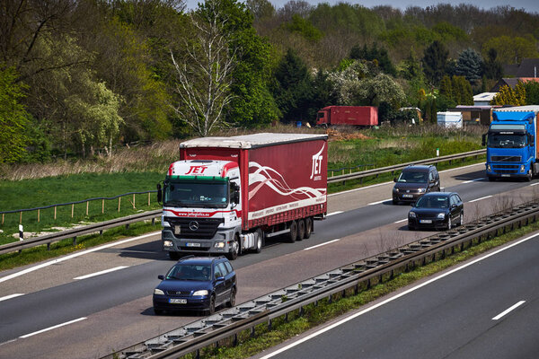 DUSSELDORF ,GERMANY - APRIL 20: transport truck on the highway o