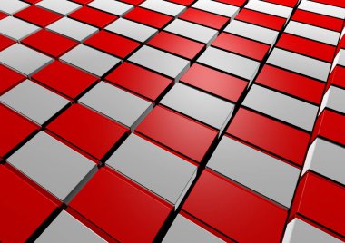 Kırmızı ve beyaz küpleriyle küp soyut 3d çizimi