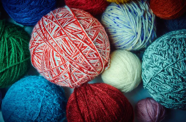 Colorful wool yarn balls.wool yarn ball. Colorful threads for ne — Stock Photo, Image