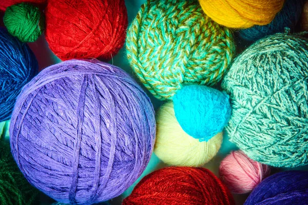 Colorful wool yarn balls.wool yarn ball. Colorful threads for ne — Stock Photo, Image