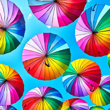 Çok renkli şemsiyeler arka plan. Sochi sokak dekorasyon, 