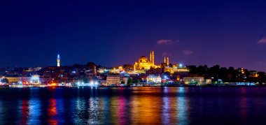 Istanbul. Türkiye'de seyahat arka plan. Süleymaniye Camii. Gemi
