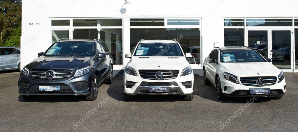 MOENCHENGLADBACH, GERMANY - APRIL 30, 2017: Mercedes Benz showroom. Mercedes-Benz is a German automobile manufacturer