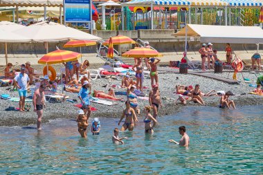 Soçi, Rusya - 06 Temmuz, 2017. Beach Mayak. Plaj görünümünü