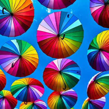 Çok renkli şemsiyeler arka plan. Sochi sokak dekorasyon, 