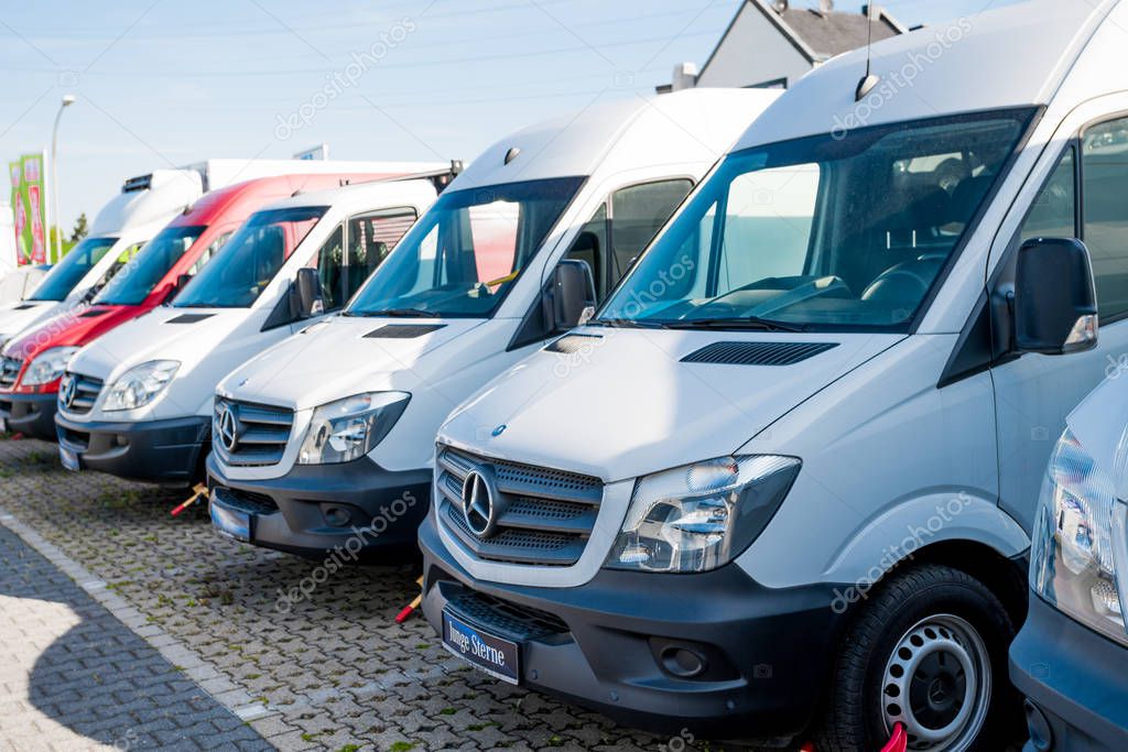 MOENCHENGLADBACH, GERMANY - APRIL 30, 2017: Mercedes Benz showroom.  cars in the row in exhibition point