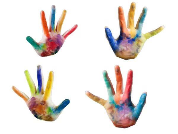 Detail barevné ruky. Malované ruce. Malované kid ruku — Stock fotografie