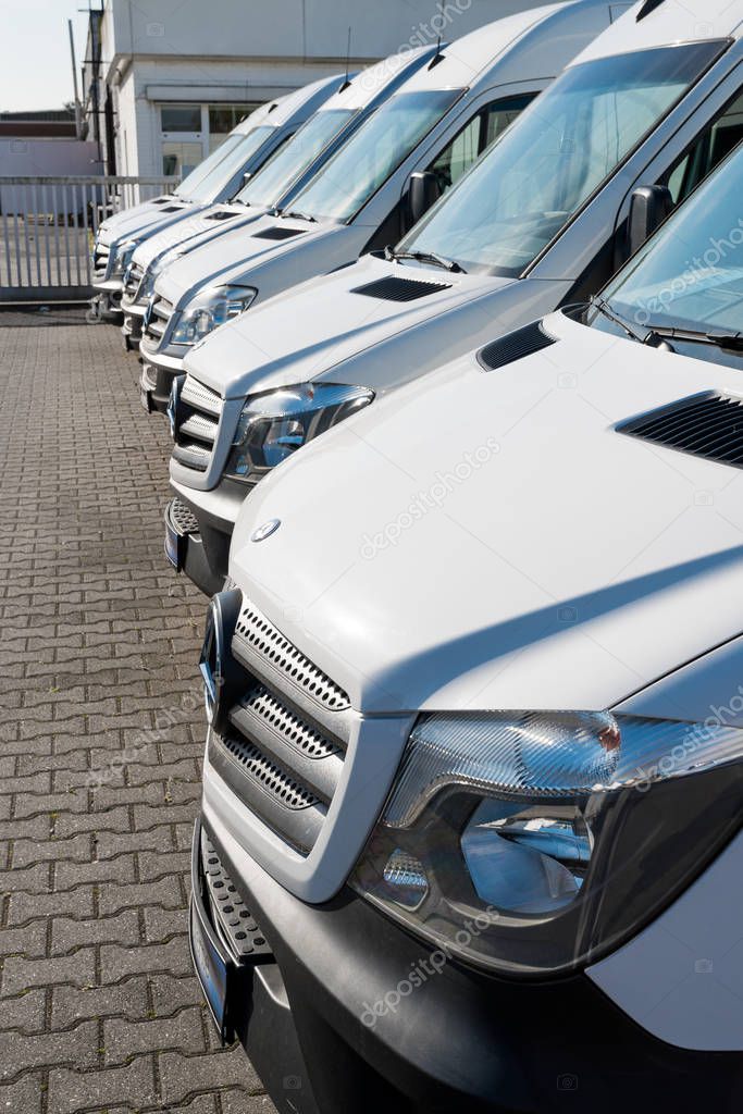 MOENCHENGLADBACH, GERMANY - APRIL 30, 2017: Mercedes Benz showroom.  cars in the row in exhibition point