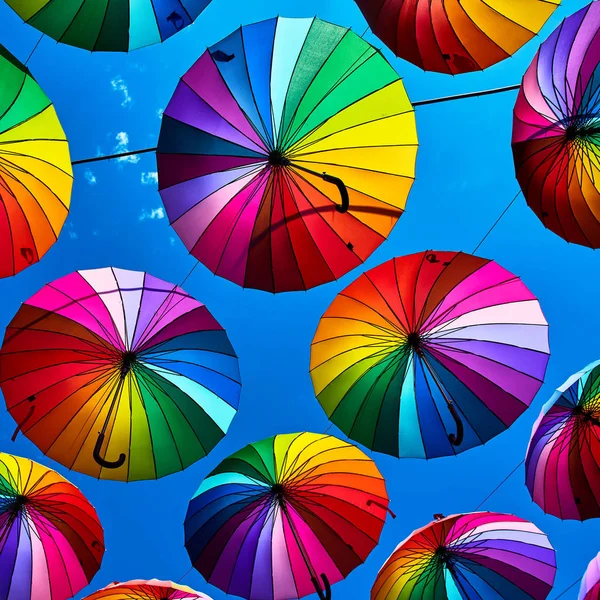 Çok renkli şemsiyeler arka plan. Sochi sokak dekorasyon, 