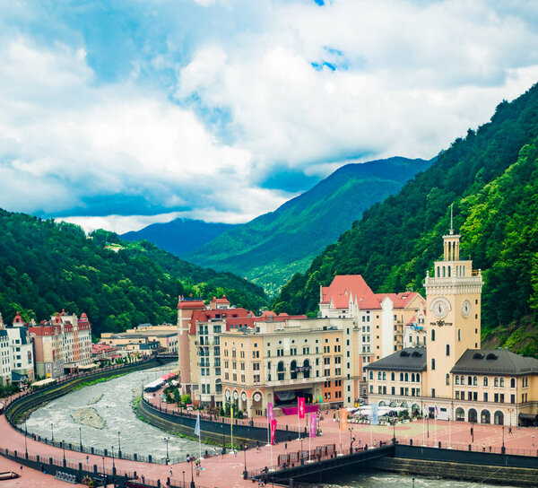 Sochi, Russia - 21 JUNE, 2017: Rosa Khutor Alpine Resort. Krasna