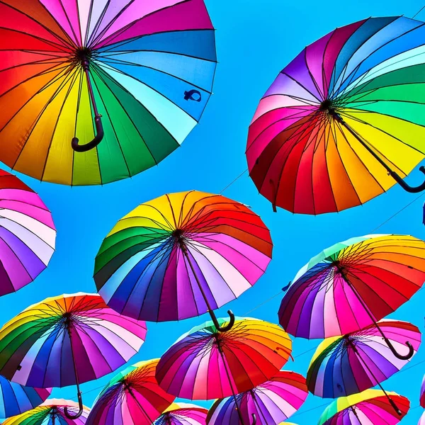 Multi-colorido guarda-chuvas de fundo. Decoração de rua em Sochi , — Fotografia de Stock