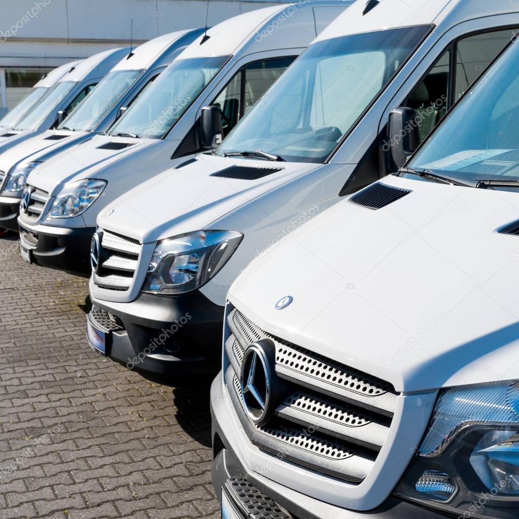 MOENCHENGLADBACH, GERMANY - APRIL 30, 2017: Mercedes Benz showroom.  cars in the row in exhibition point