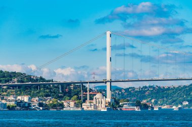 Istanbul boğazı ve köprü görünümü. Boğaziçi köprü bağlayan E
