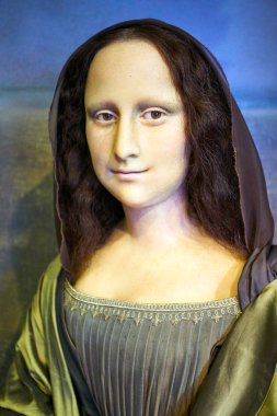 Amsterdam, Hollanda - 05 Eylül 2017: Balmumu figur Amsterdam Madame Tussauds Müzesi'La Gioconda ve Mona Lisa