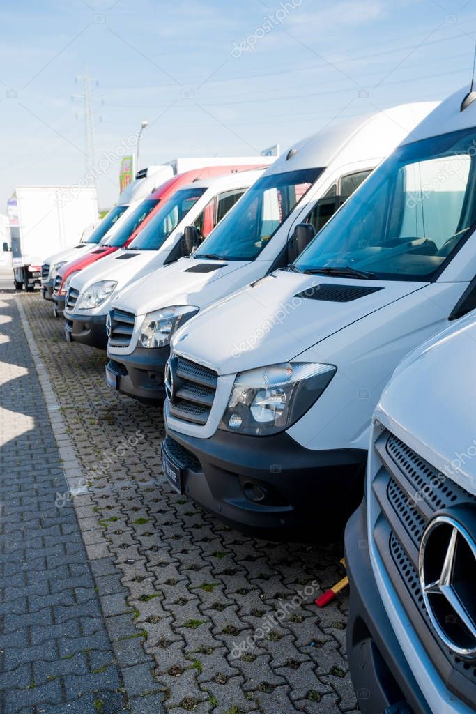 MOENCHENGLADBACH, GERMANY - APRIL 30, 2017: Mercedes Benz showroom.  cars in the row in exhibition point