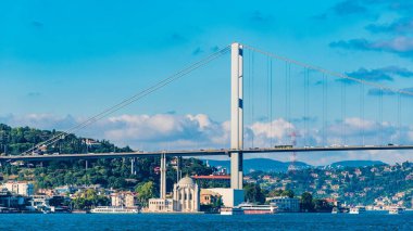 Istanbul boğazı ve köprü görünümü. Boğaziçi köprü bağlayan E