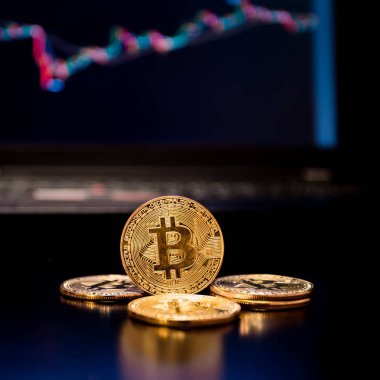 Bitcoin altın sikke. Sanal cryptocurrency kavramı