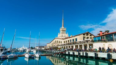 Soçi, Rusya - 27 Ocak 2018: Sea Port Sochi. anglers bir