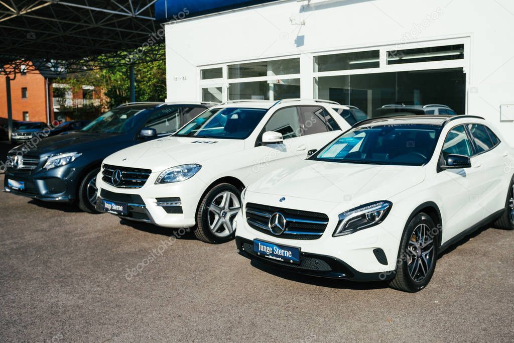 MOENCHENGLADBACH, GERMANY - APRIL 30, 2017: Office of official dealer Mercedes-Benz. Mercedes-Benz is a German automobile manufacturer