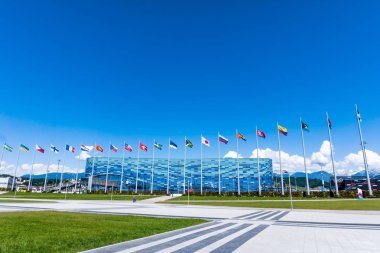 Soçi, Rusya - 16 Mayıs 2016. Olympic Park. Ülke bayrakları