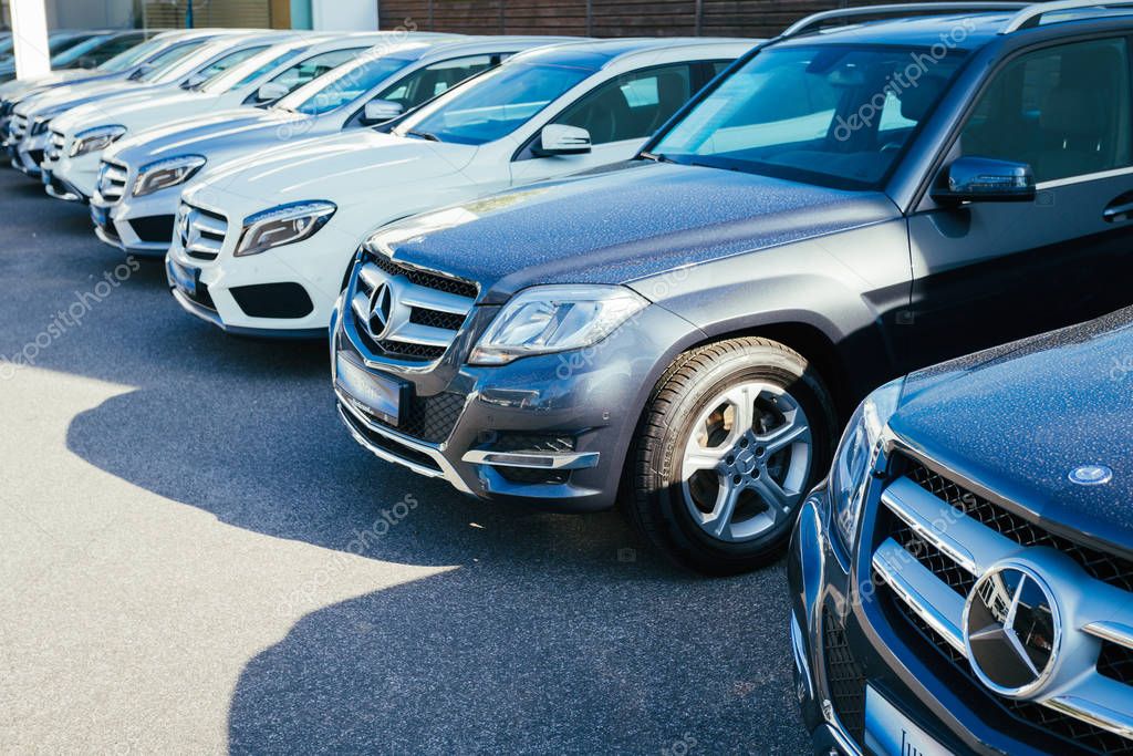 MOENCHENGLADBACH, GERMANY - APRIL 30, 2017: Office of official dealer Mercedes-Benz. Mercedes-Benz is a German automobile manufacturer