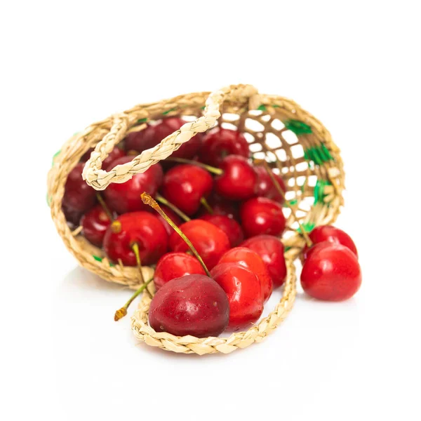 Cherry in basket isolated on a white background — Stock Photo, Image