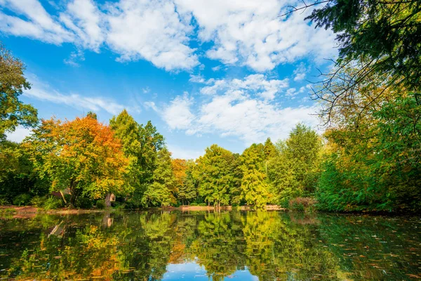 Echt herfstlandschap. Gouden herfst scene in een park — Stockfoto