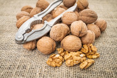 Ceviz çekirdeği arka planı. Cevizli fındıkkıran