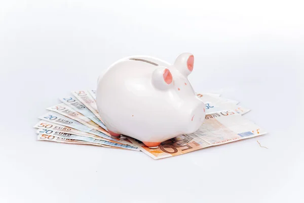Spardose im Stil eines Sparschweins auf Euro-Banknote — Stockfoto