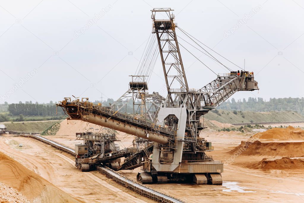 Giant bucket wheel excavator. The biggest excavator in the world. The largest land vehicle. Excavator in the mines.