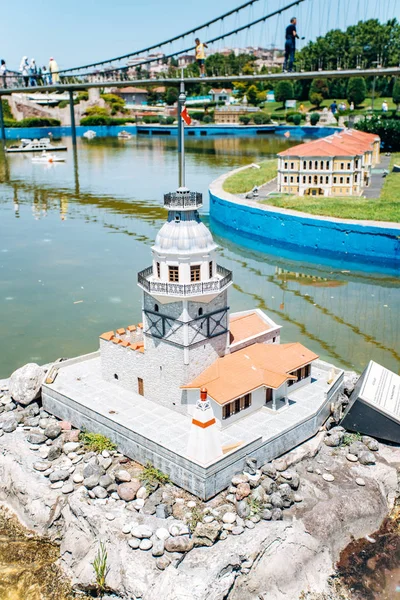 Istanbul, Turkey - July 12, 2017: the reduced copy of the Maiden's Tower. Miniaturk Park located in Istanbul — Stock Photo, Image