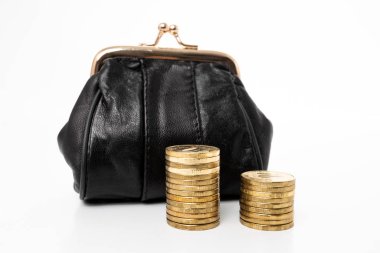 m-cüzdan ve beyaz arka plan üzerinde izole paraları