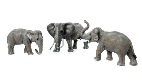 Elefantenfamilie isoliert auf weißem Hintergrund. Elefantenspielzeug — Stockfoto