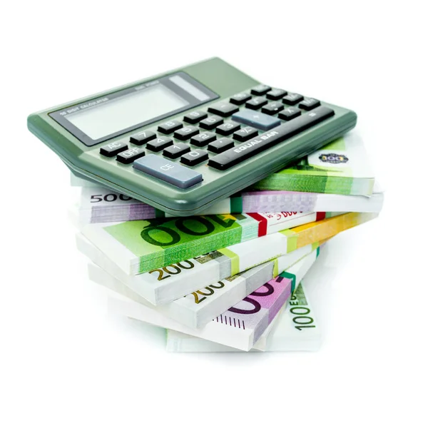 Concept de comptabilité financière. billets en euros avec calculatrice — Photo