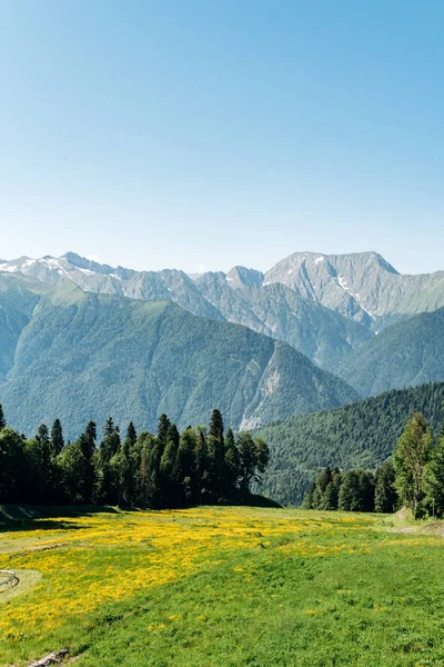 Vista de Montanhas com paisagem verde floresta — Fotografia de Stock