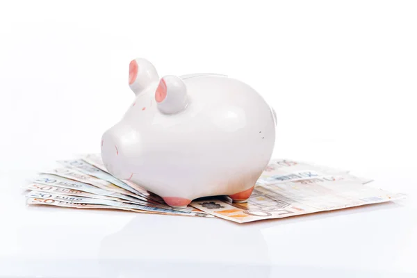 White Piggy Bank Style Money Box Euros Banknote — Stock Photo, Image